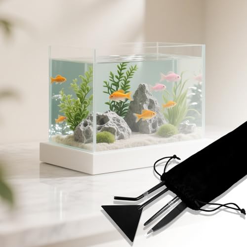 Aquarium Aquascaping Tool Stainless Steel Aquascape Tools Kit 4 in 1 Anti-Rust Fish Tank Starter Kit with Tweezers Scissors Spatula for Aquarium Plants (Black)