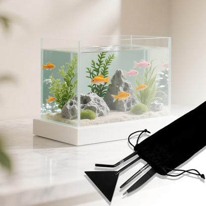 Aquarium Aquascaping Tool Stainless Steel Aquascape Tools Kit 4 in 1 Anti-Rust Fish Tank Starter Kit with Tweezers Scissors Spatula for Aquarium Plants (Black)