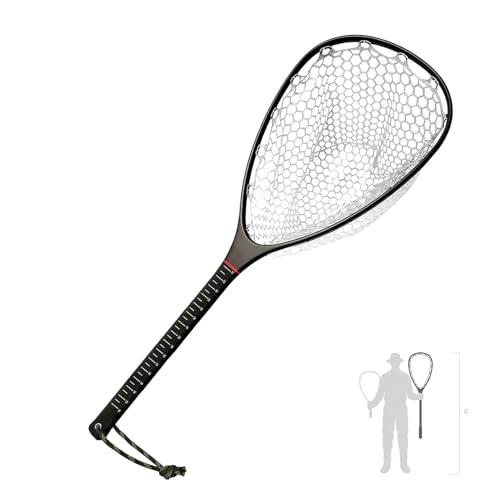 Riverruns Fly Fishing Landing Net Carbon Fiber Trout Net with Measurement Handle, Soft Rubber Mesh - 26" Standard (Wading) / 37" Long (Kayak) - color: 37" Kayak Net (Long) - Black Carbon