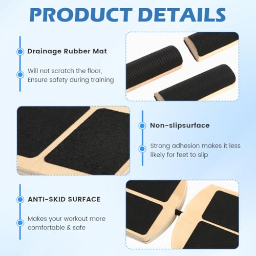 Adjustable Ankle Balance Board, Non-Slip Wooden Wobble Trainer, 300lb | 8°/24°/30° tilt options, rods + 12 hemispheres included, PEVA non-slip top, compact 7.3x4.2in, ankle/core training