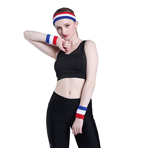 ONUPGO Sweatband Set Sports Headband Wristband Set Sweatbands Terry Cloth Wristband Wrist Sweatband Headbands Moisture Wicking Sweat Absorbing Head Band - color: Black/White/Black