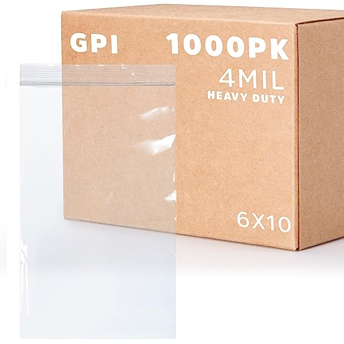 GPI - 1000 Count 6" X 10" Zip Bags, Heavy-Duty 4 Mil Thick, Clear Reclosable Zipper Poly Baggies With Resealable Zip Top Lock For Storage & Packaging, Food, Tools, Sharp Objects, etc. - size: 6" x 10"