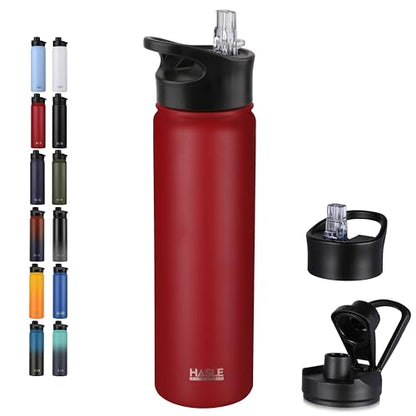 HASLE OUTFITTERS Insulated Water Bottle 22 oz Double Wall Stainless Steel Water Bottle Wide Mouth with Straw Lid & Spout Lid Keeps Cold or Hot(Red,1) - color: Red, size: 22 Ounces
