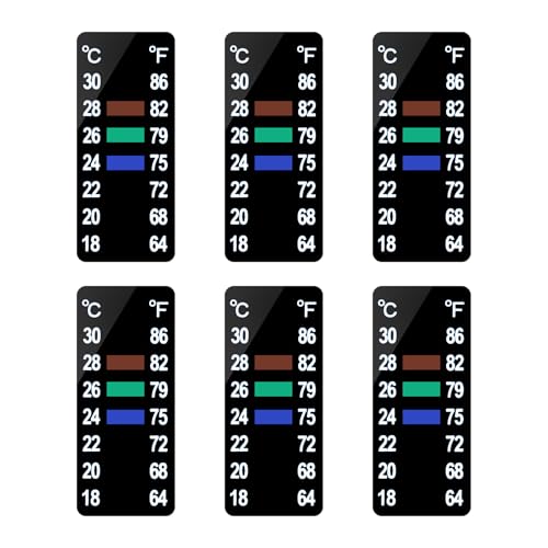 AQUANEAT 6 PCS Aquarium Thermometer Strips, Fish Tank Thermometer Sticker, Terrarium Water Temperature Test (1.58" x 0.67")