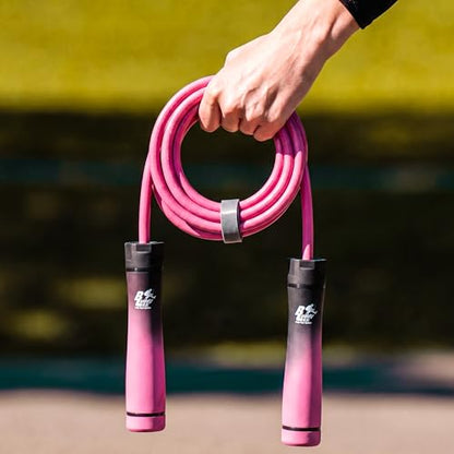 Buddy Lee Weighted Jump Rope 1.6 lbs – Heavy Duty PVC Fitness Jump Rope for Adults with Adjustable Length & Carry Pouch - color: Black/Pink