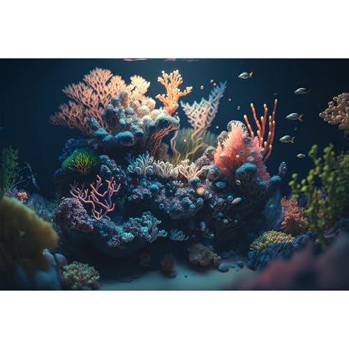 Coral Reef Fish Tank Background Tropical Exotic Coral Reef Aquarium Background Underwater Scene Marine Life Deep Ocean Terrarium Backgrounds Tropical Ocean Bed Reptile Tank Backgrounds 24x12in - color: Blue_Light Pink, size: 24(W)x12(H)in
