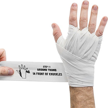 ArrowWay Instructional Hand Wraps w/Printed Directions for Boxing & MMA - 142" Meister Elastic - color: White