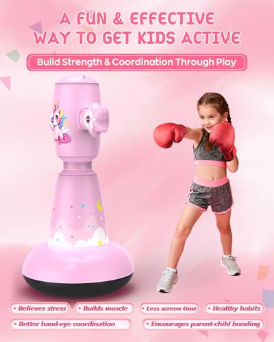 67 Inch Inflatable Punching Bag for Kids 3-12, Standing Boxing Set for Karate & Taekwondo Training, Stable Boxing Bag Active Toy for Boys & Girls - color: Pink