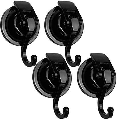 Heavy Duty Suction Cup Hooks for Shower, Bathroom Robe, Garland Decoration - Vacuum Glass Hooks, Reusable, No Hole Punched (Black, 4 Pack)