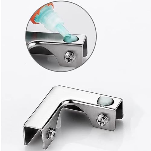 L Shape Fixing Clip Accessories, Aluminum Alloy Reinforced Clip Fits Rimless Aquarium Shower Door Cube Panel Fixing (Silver) 4Pcs