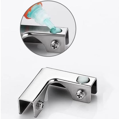 L Shape Fixing Clip Accessories, Aluminum Alloy Reinforced Clip Fits Rimless Aquarium Shower Door Cube Panel Fixing (Silver) 4Pcs