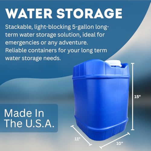 5-Gallon Stackable Water Storage Containers, 5 Lids + 1 Spigot, Easy Fill, Survial Supply Emergency Water Storage for Camping and Disaster Preparedness, RV, 20 Gallon (4 Tanks)