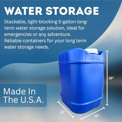 5-Gallon Stackable Water Storage Containers, 5 Lids + 1 Spigot, Easy Fill, Survial Supply Emergency Water Storage for Camping and Disaster Preparedness, RV, 20 Gallon (4 Tanks)