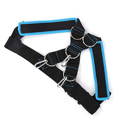 Weight Bearing Shoulder Strap | Pulling Sled Harness Vest with Tension Bands | Adjustable for Strength/Endurance/Flexibility Training | Nylon & Metal Construction - color: Black Blue