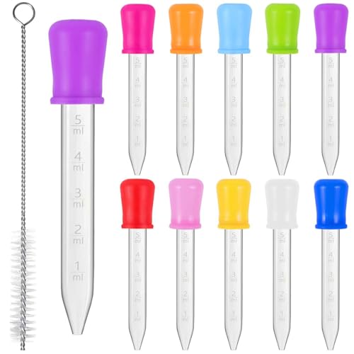 10 Pack 5ML Liquid Dropper Pipettes with Silicone Bulb Tip Clear Medicine Eye Droppers with Brush Essential Oil Transfer for Kids Kitchen Crafts Science Experiments Makeup Tool Gummy Bear