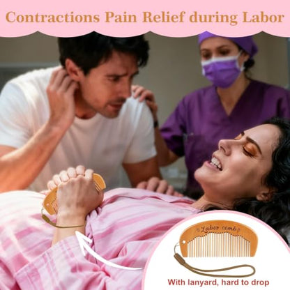 Gwabee Labor Comb and Massage Ball Set, Birthing Comb for Labor Pain - color: Peachwood Comb