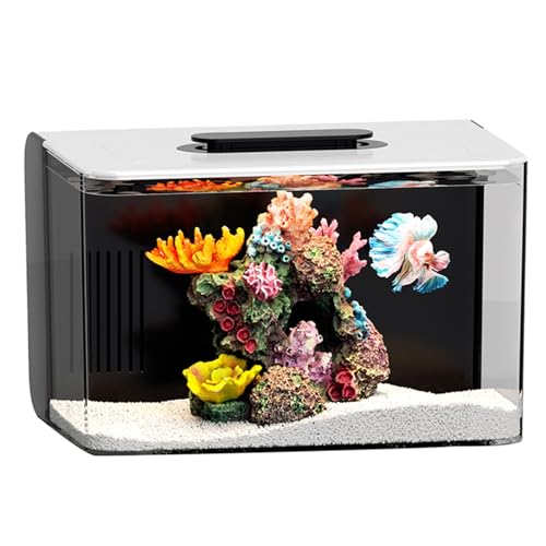 2.5 Gallon Fish Tank Small Aquarium Starter Kit with Hidden Filtration, 3 Color Light, Self Cleaning Nano Tank for Betta, Shrimp, Guppy, Angelfish - color: Black