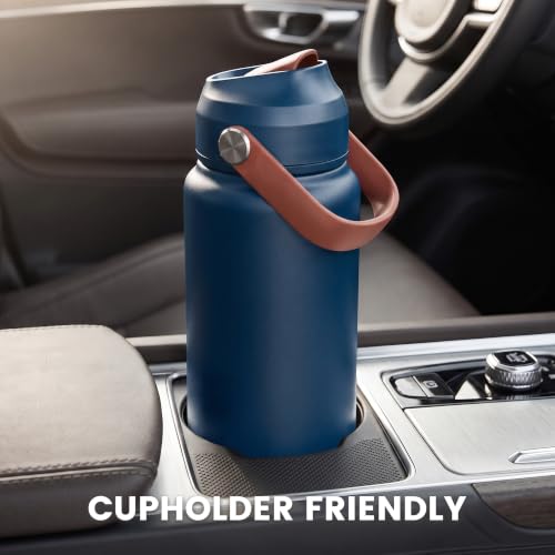 Fijinhom 24 oz Insulated Water Bottle with Straw Lid, Stainless Steel Water Bottles, Double Wall Vacuum, Portable Handle & Non-slip Bottom, BPA Free Leak Proof Metal Bottles, Keep Cold 24H, Sapphire - color: Sapphire, size: 24 Ounces