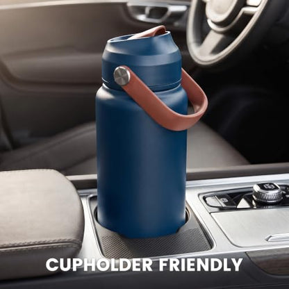 Fijinhom 24 oz Insulated Water Bottle with Straw Lid, Stainless Steel Water Bottles, Double Wall Vacuum, Portable Handle & Non-slip Bottom, BPA Free Leak Proof Metal Bottles, Keep Cold 24H, Sapphire - color: Sapphire, size: 24 Ounces