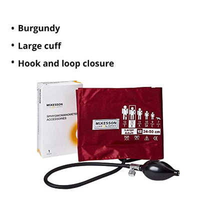 McKesson LUMEON Replacement Blood Pressure Cuff with Bulb and Valve, Nylon Cuff, 2-Tube Bladder, Burgundy, Adult Large, Gauge Not Included, 15 Count - size: 15 Count