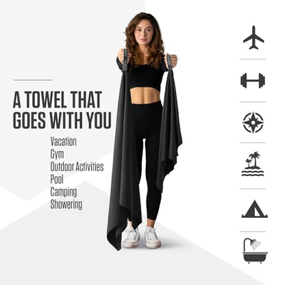 VENTURE 4TH Quick Dry Microfiber Towel for Camping & Gym - Black Medium - color: Black, size: 40.00" x 21.00"