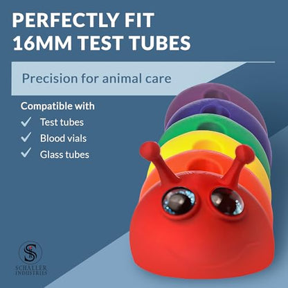 S I Schaller Industries Rainbow Caterpillar Test Tube Holder, 16mm - Veterinary Blood Test Tube Rack, Holds 15 Vials, Compact Fun Design Organizer for Pediatric and Veterinary Use