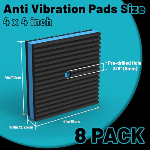 8 Pack Anti Vibration Pads, Heavy Duty Rubber Pads, 4" × 4" × 7/8" Sound Isolation Ribbed Rubber Mats, Vibration Isolation Pads for Outdoor AC Units, Air Compressors, Condenser Unit, HAVC