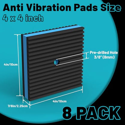 8 Pack Anti Vibration Pads, Heavy Duty Rubber Pads, 4" × 4" × 7/8" Sound Isolation Ribbed Rubber Mats, Vibration Isolation Pads for Outdoor AC Units, Air Compressors, Condenser Unit, HAVC