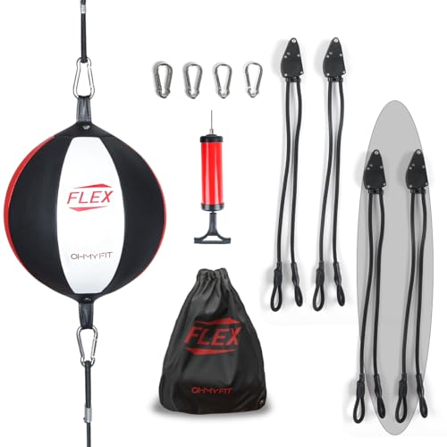 Flex Double End Punching Bag and Extra Adjustable Bungee Cords Bundle - Complete Home & Gym Exercise Equipment Set for Men & Women