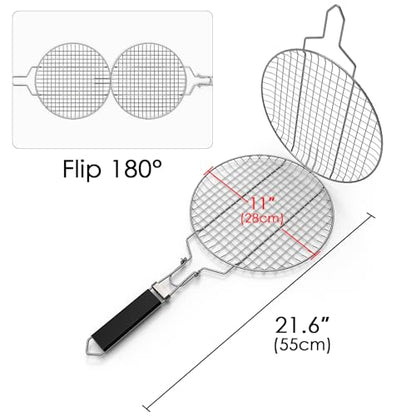 Linkidea Round Portable BBQ Grill Basket, Stainless Steel Fish Grill Rack with Removable Secure Locking Handle, Grill Accessories for Outdoor Grill Vegetables Fishes Shrimp