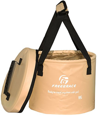 Freegrace Collapsible Bucket with Mesh Tool Pocket - 10L, 16L & 23L Portable Folding Water Container - Heavy Duty 500D Tarpaulin, BPA-Free Wash Basin for Camping, Fishing, RV, and Car Washing