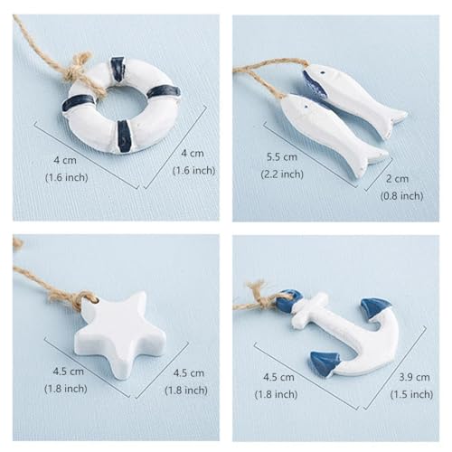 Daimay 12PCS Resin Nautical Ornaments Miniature Beach Ornament Kits Mini Seaside Anchor Lifebuoy Fish Seastar Model Micro Landscape Scenery Decor Aquarium Terrariums Miniature Gardens