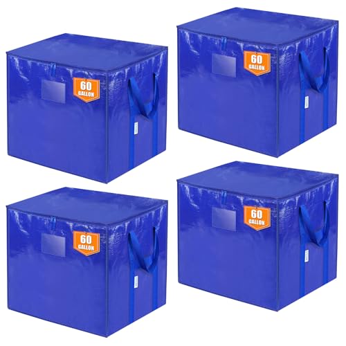 TICONN 4 Pack Extra Large Moving Bags with Zippers & Carrying Handles, Heavy-Duty Storage Tote Moving Boxes for Space Saving (4 PK, 60 Gallon) - color: Blue-60 Gallon, size: 4 Pack