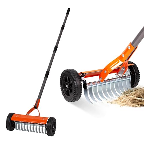 Walensee Dethatching Roller Rake with 76.8'' Adjustable Handle, Lawn Dethatcher Rake with 2mm Stainless Steel Blades,Thatch Remover, Soil Aerator & Loosening Tool for Moss, Leaves, Yard Lawn Care