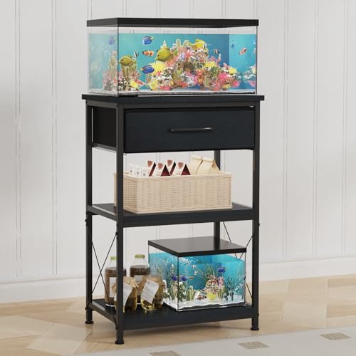5-10 Gallon Fish Tank Stand, Height Adjustable Metal Aquarium Stand with Storage Drawers for Fish Tank Accessories Storage, Perfect for Turtle Tank, Reptile Terrarium, Black - color: Black, size: 5-10 Gallon