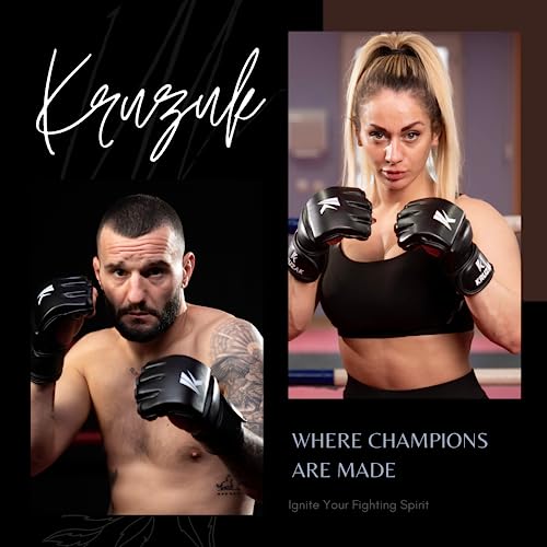 Kruzak MMA Gloves, Half-Finger Boxing Mitts with Hand Wraps - color: Black, size: Large-X-Large