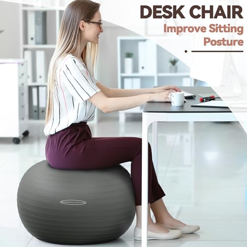 Fitvids Anti-Burst and Slip Resistant Exercise Ball Yoga Ball Fitness Ball Birthing Ball with Quick Pump - color: Gray, size: XL(27-30in/68-75cm)
