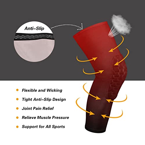 Dark Red Black Gradient Sports Knee Pads Youth Volleyball Basketball Knee Pads Long Leg Sleeves Braces Compression Wrestling Knee Pads for Boys Girls Football Dance Yoga - color: Dark Red Black Gradient