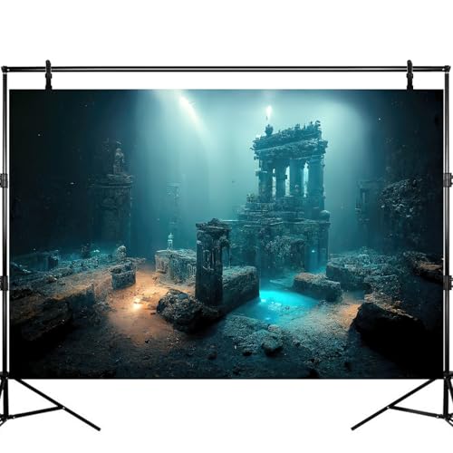Fantasy Lost Underwater City Aquarium Background Misty Ancient Temple Stone Columns Fish Tank Background Under Water Magical Foggy Ruined Atlantis Buildings Reptile Tank Enclosure Backgrounds 48x24in - color: Light Blue, size: 48(W)x24(H)inches/ 120(W)*60