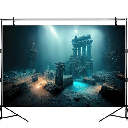 Fantasy Lost Underwater City Aquarium Background Misty Ancient Temple Stone Columns Fish Tank Background Under Water Magical Foggy Ruined Atlantis Buildings Reptile Tank Enclosure Backgrounds 48x24in - color: Light Blue, size: 48(W)x24(H)inches/ 120(W)*60