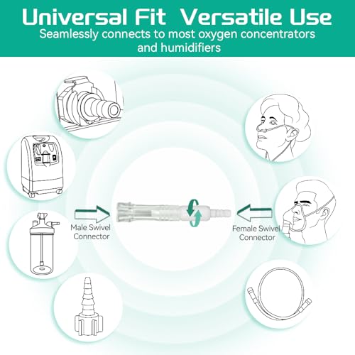 Oxygen Tubing Swivel Connectors, 360° Rotating for Oxygen Cannula, Hose and Tube Connectors, Prevents Tube Tangles, Travel and Home Use, Standard Size - Male/Female (5 Pack)