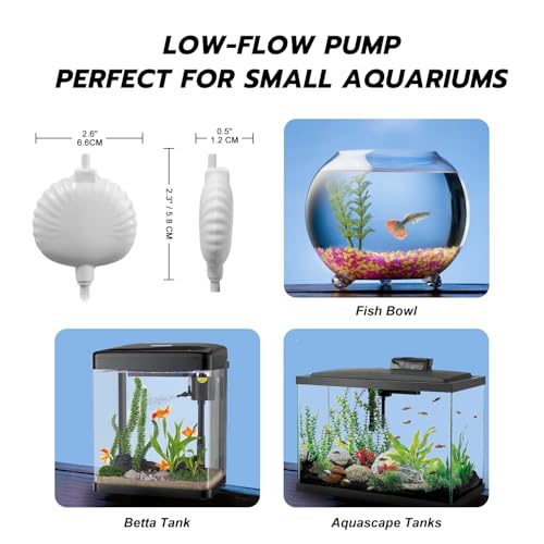 Small Aquarium Air Pump for Fish Tank Up to 15 Gallon | Quiet, Ultra Silent, 1.3W, Kit with Air Stone Tubing Hook