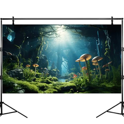 Jungle Rainforest Fish Tank Background Tropical Underwater Cave Aquarium Background Mushrooms Lush Green Moss Terrarium Backgrounds Lake Stream Rock Reptile Tank Backgrounds Wallpaper Poster 24x12in - size: 24(W)x12(H)inches/ 60(W)*30cm(H)