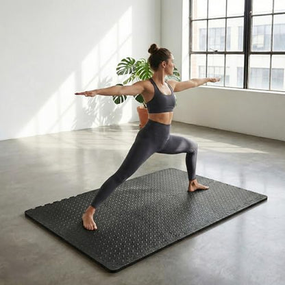 BalanceFrom Puzzle Exercise Mat 1-inch Thick, EVA Interlocking Foam Floor - color: Black, style: One Inch Thick, 24 Square Feet