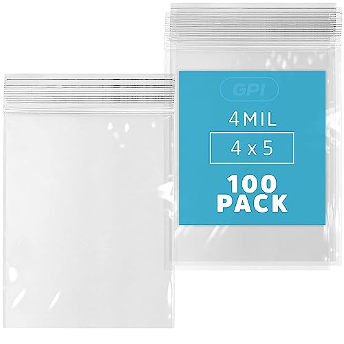 4" x 5" Small Reclosable Zip Bag - Heavy-duty 4 Mil, Bulk Case of 100 - Clear, Resealable Zip Top Lock for Storage & Packaging Food, Nuts, Bolts & Screws. - size: 4" x 5"