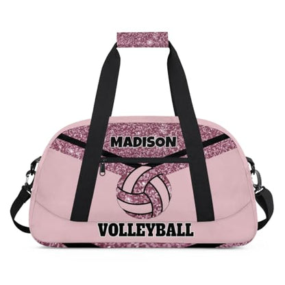 Personalized Volleyball Bag Teens, Light Pink Glittering | Custom Gym Bag Name Overnight Duffel Bag for Practice Sports Bag - color: Dark Pink