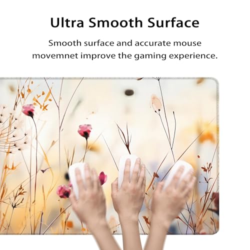 35.4 x 15.7 in, XXL Large Mouse Pad for Desk, Extended Keyboard Mouse Mat for Computer Office, Big Mouse pad with Stitched Edges, Gaming Pc-Wild Grass and Flowers - color: Wild Grass and Flowers