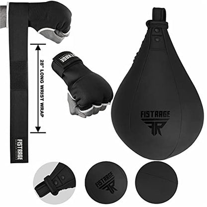 FISTRAGE Speed Ball Boxing Hand Wraps MMA Muay Thai Training Punching Dodge Striking Bag Leather Kit Hanging Swivel Workout Speedball Kicking with Mitt (Black) - color: Black, size: Large-X-Large