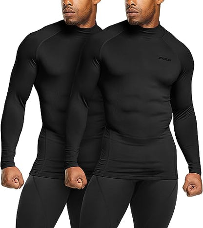 TSLA Men's Thermal Long Sleeve Compression Shirts, Mock/Turtleneck Winter Sports Running Base Layer Top - color: 2pack Black, size: XX-Large