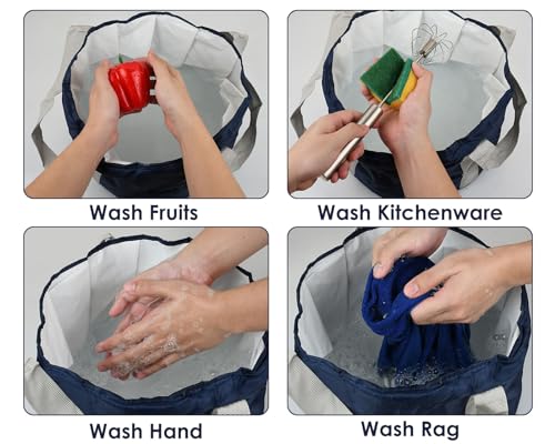 Foot Soaking Tub Collapsible Bucket with Handle 4.7 Gallon/18 L Portable Wash Bag for Fishing, Traveling, and Camping - Navy Blue